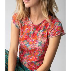 Natural Life Lily Cotton Short Sleeve Tee Pink Red Floral